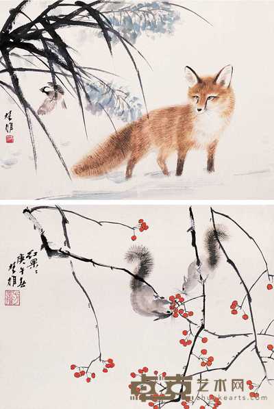 方楚雄 庚午（1990）年作 动物（二件） 镜心 40.5×55.5cm×2